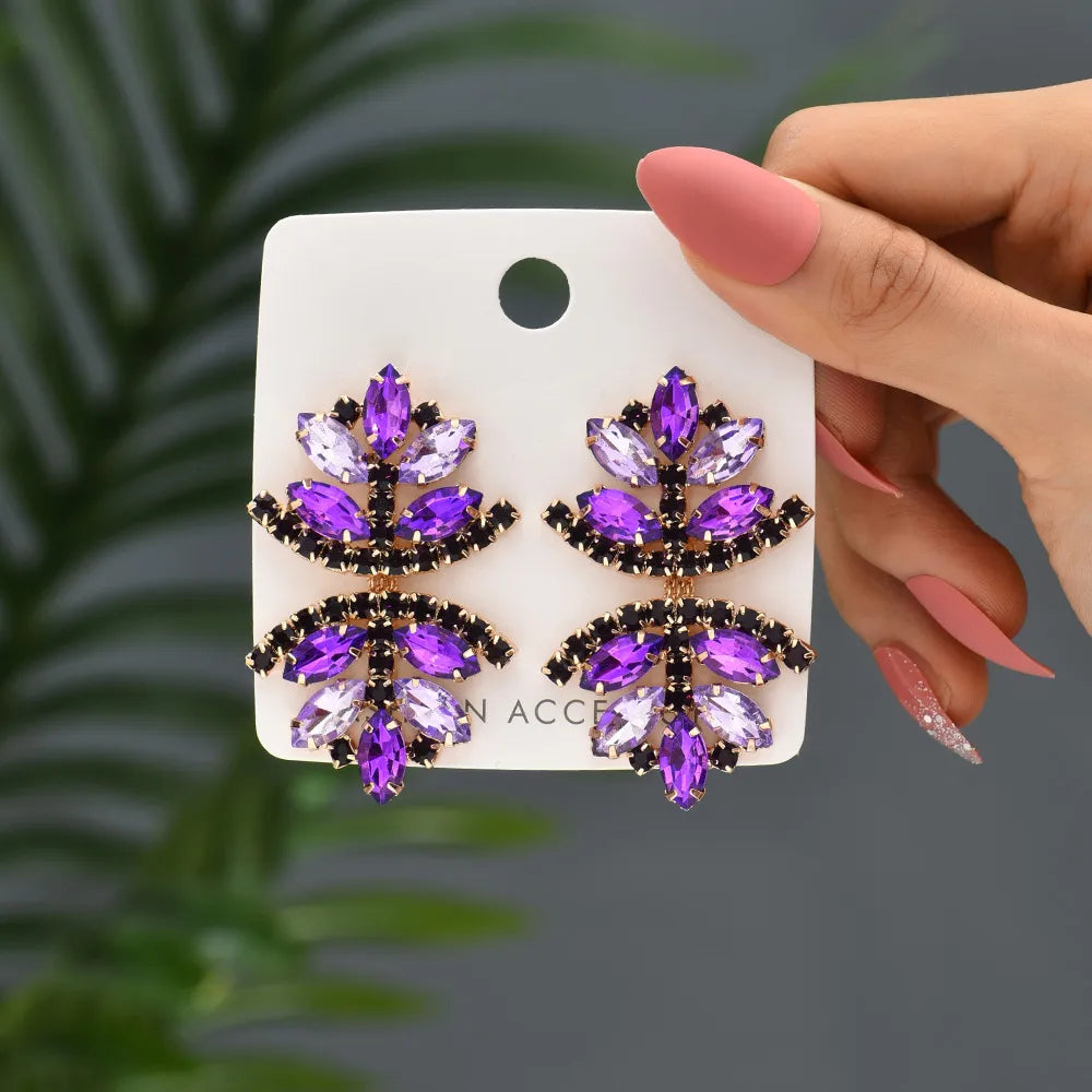 Glam French Style Beach Maple Leaf Copper Alloy Inlay Artificial Gemstones Women'S Drop Earrings