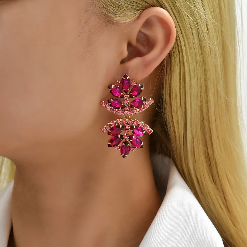 Glam French Style Beach Maple Leaf Copper Alloy Inlay Artificial Gemstones Women'S Drop Earrings