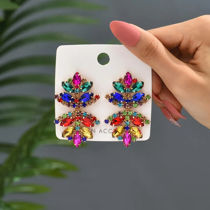 Glam French Style Beach Maple Leaf Copper Alloy Inlay Artificial Gemstones Women'S Drop Earrings