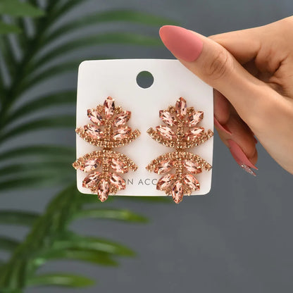 Glam French Style Beach Maple Leaf Copper Alloy Inlay Artificial Gemstones Women'S Drop Earrings