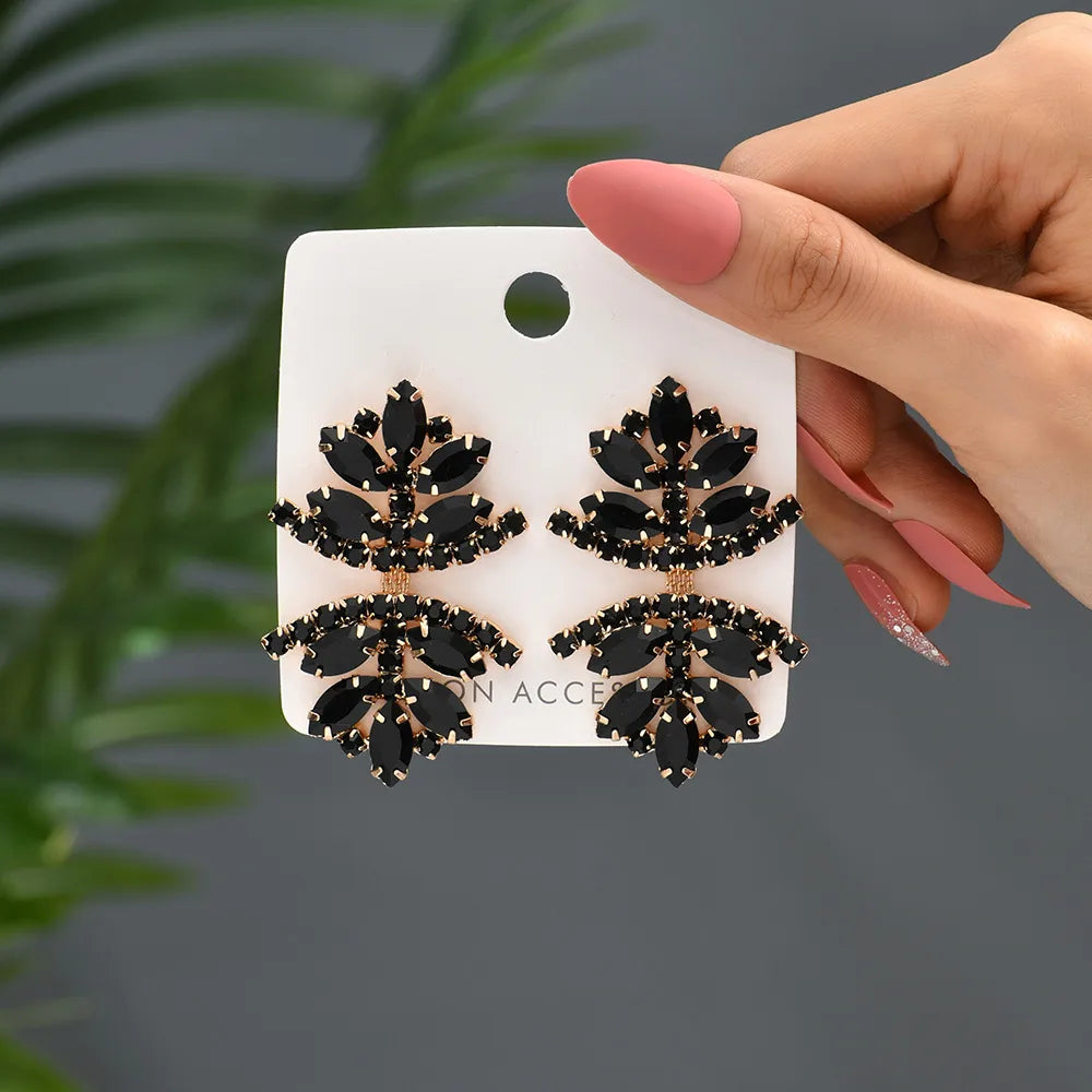 Glam French Style Beach Maple Leaf Copper Alloy Inlay Artificial Gemstones Women'S Drop Earrings