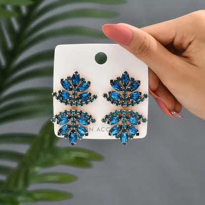 Glam French Style Beach Maple Leaf Copper Alloy Inlay Artificial Gemstones Women'S Drop Earrings