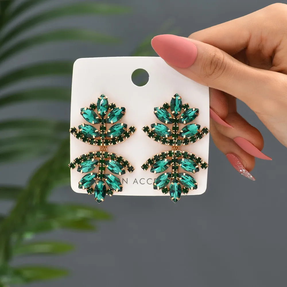 Glam French Style Beach Maple Leaf Copper Alloy Inlay Artificial Gemstones Women'S Drop Earrings