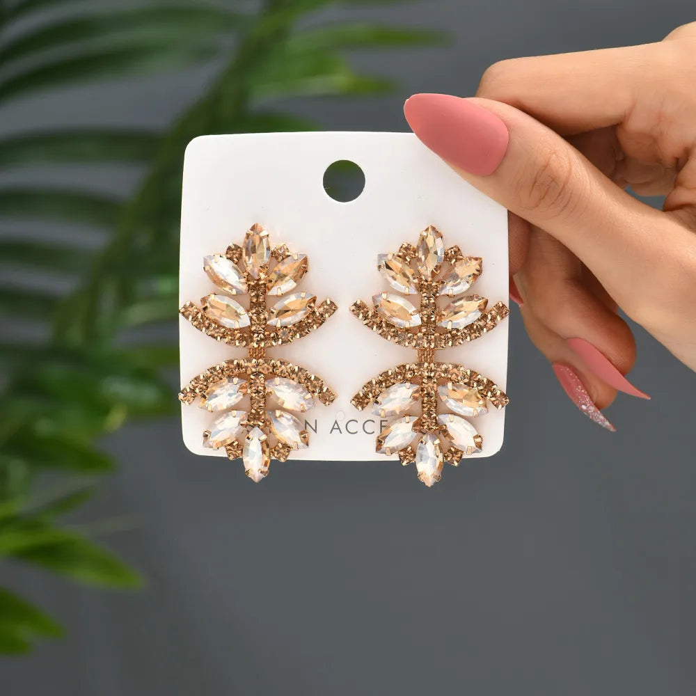 Glam French Style Beach Maple Leaf Copper Alloy Inlay Artificial Gemstones Women'S Drop Earrings