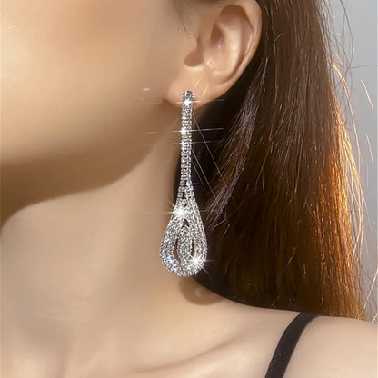 Glam Geometric Rhinestone Tassel Drop Earrings 1 Pair