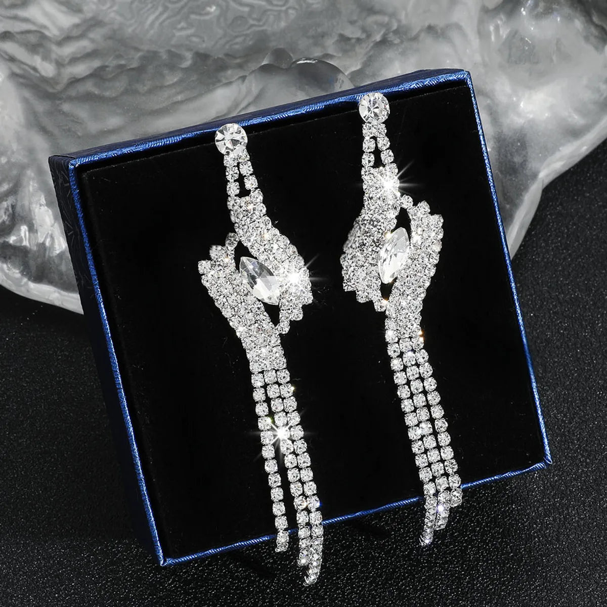 Glam Geometric Rhinestone Tassel Drop Earrings 1 Pair