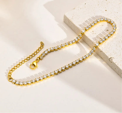 Wholesale Jewelry Glam Geometric 304 Stainless Steel Titanium Steel Artificial Rhinestones 18K Gold Plated Plating Anklet