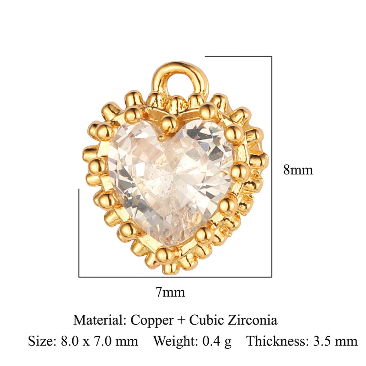 Glam Heart Shape Crown Copper Plating Inlay Zircon 18k Gold Plated Charms Jewelry Accessories