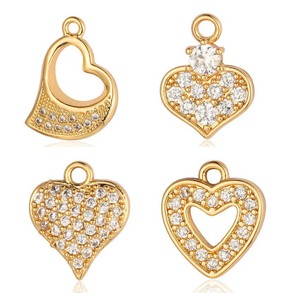 Glam Heart Shape Crown Copper Plating Inlay Zircon 18k Gold Plated Charms Jewelry Accessories