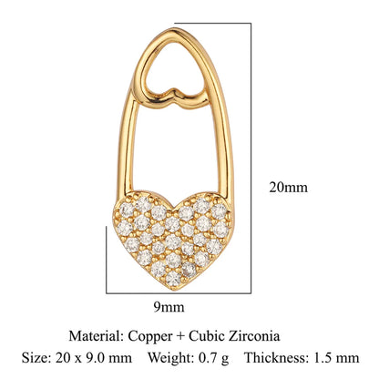 Glam Heart Shape Crown Copper Plating Inlay Zircon 18k Gold Plated Charms Jewelry Accessories