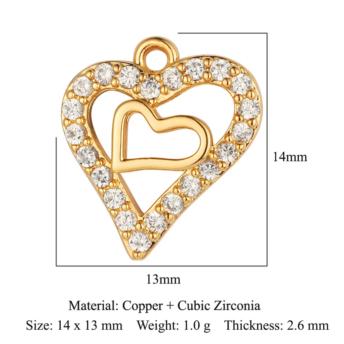 Glam Heart Shape Crown Copper Plating Inlay Zircon 18k Gold Plated Charms Jewelry Accessories