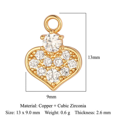 Glam Heart Shape Crown Copper Plating Inlay Zircon 18k Gold Plated Charms Jewelry Accessories