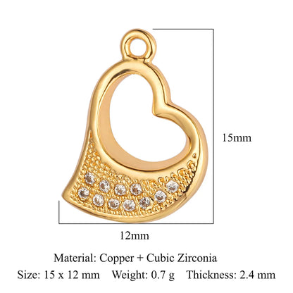 Glam Heart Shape Crown Copper Plating Inlay Zircon 18k Gold Plated Charms Jewelry Accessories