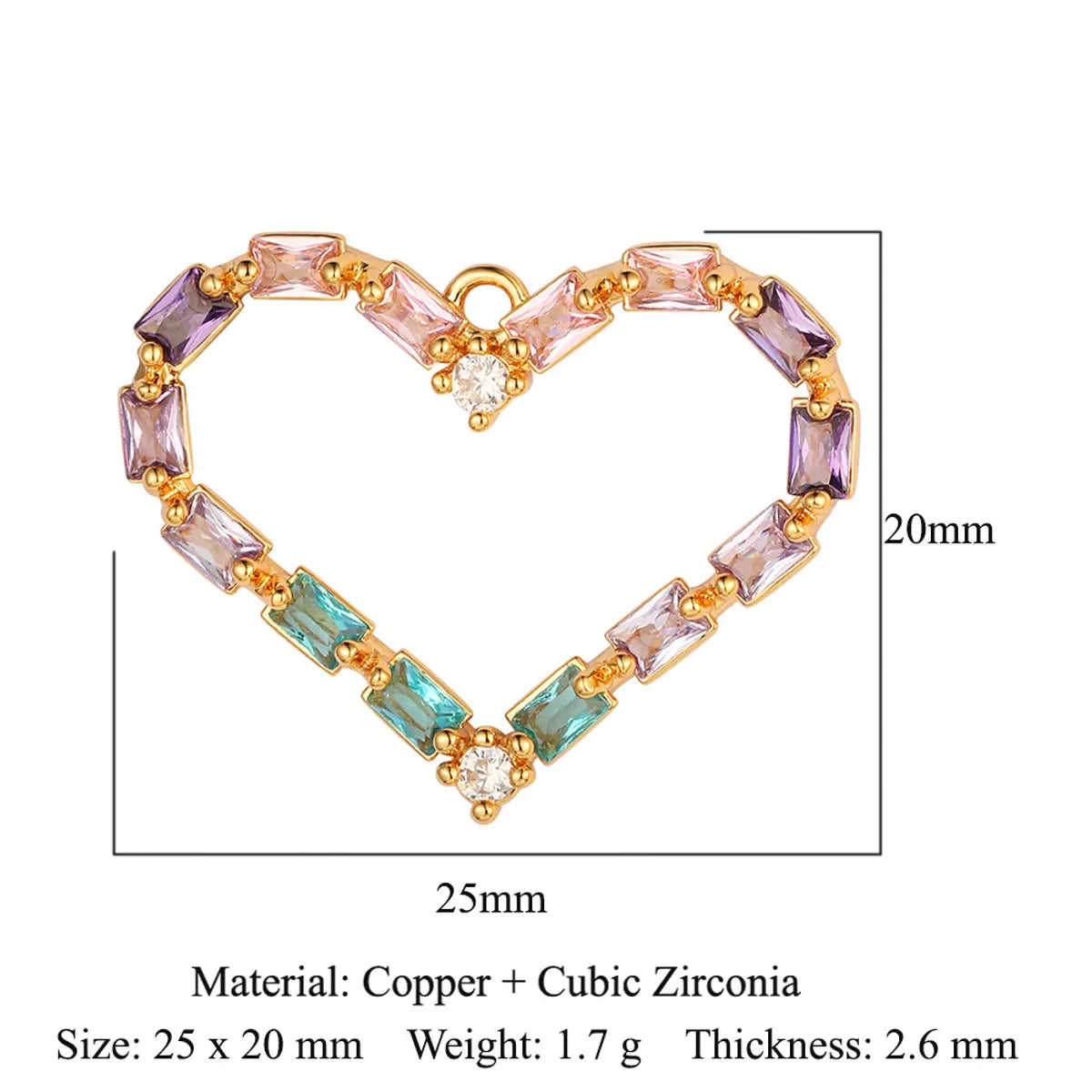 Glam Heart Shape Crown Copper Plating Inlay Zircon 18k Gold Plated Charms Jewelry Accessories