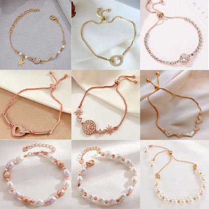 Glam Heart Shape Metal Plating Artificial Pearls Rhinestones Women'S Bracelets