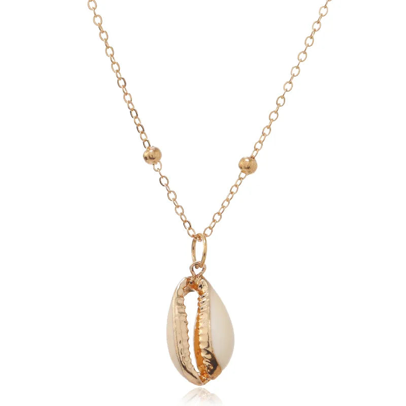 Glam Lady Beach Shell Alloy Gold Plated Women'S Pendant Necklace