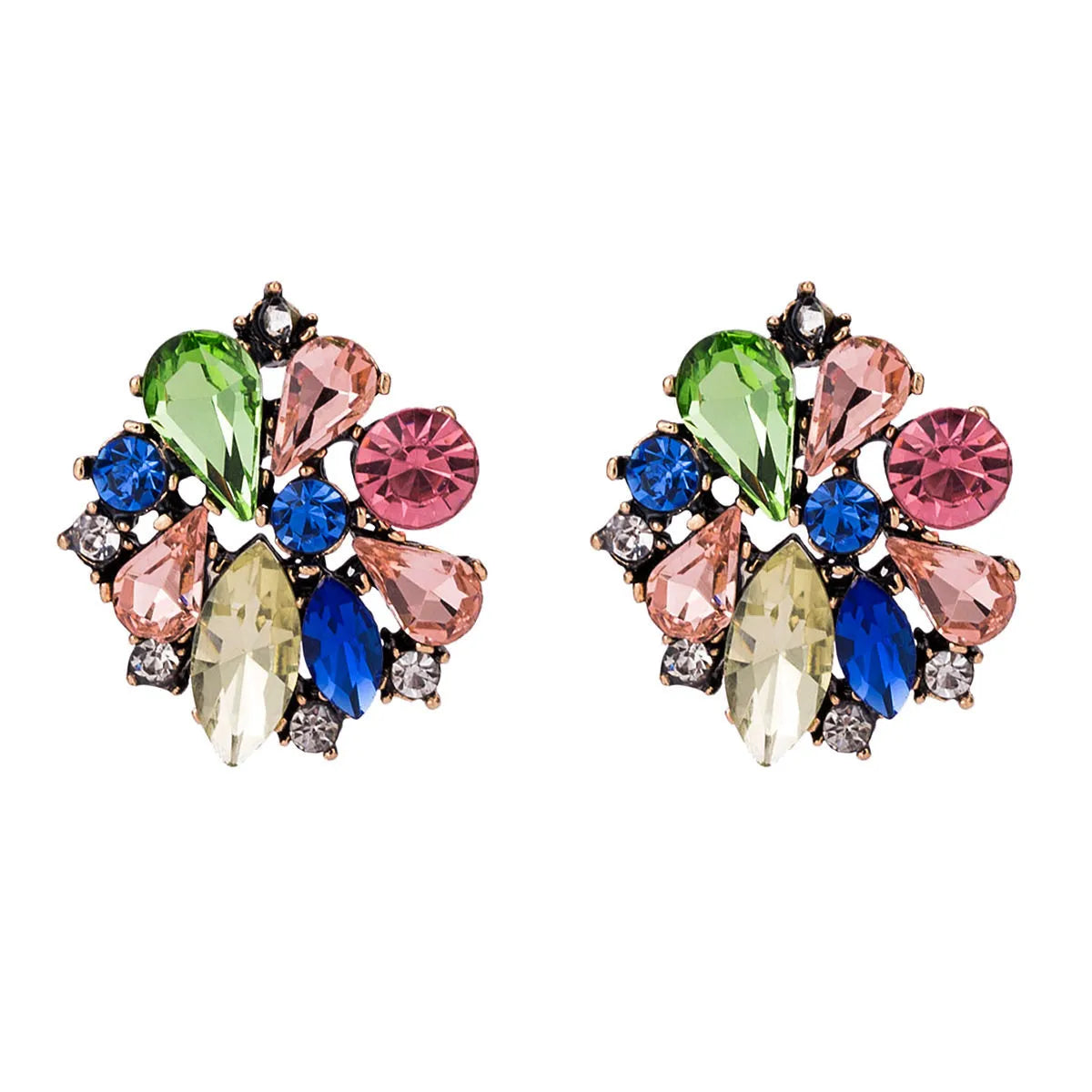 Glam Lady Flower Alloy Plating Inlay Artificial Crystal Women'S Ear Studs