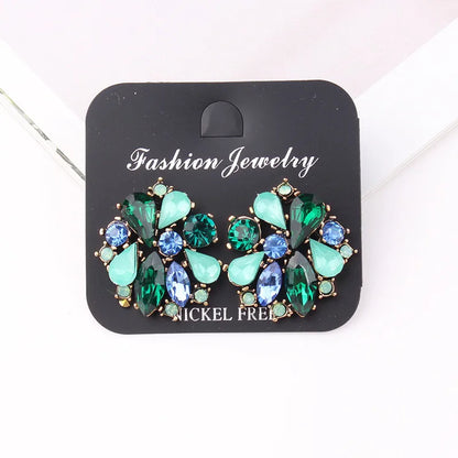 Glam Lady Flower Alloy Plating Inlay Artificial Crystal Women'S Ear Studs