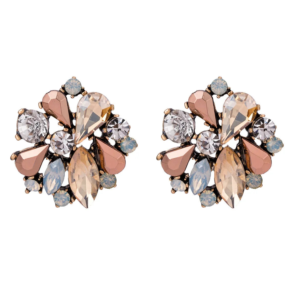 Glam Lady Flower Alloy Plating Inlay Artificial Crystal Women'S Ear Studs