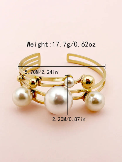 Glam Lady Irregular Stainless Steel Imitation Pearl Plating 14k Gold Plated Bangle