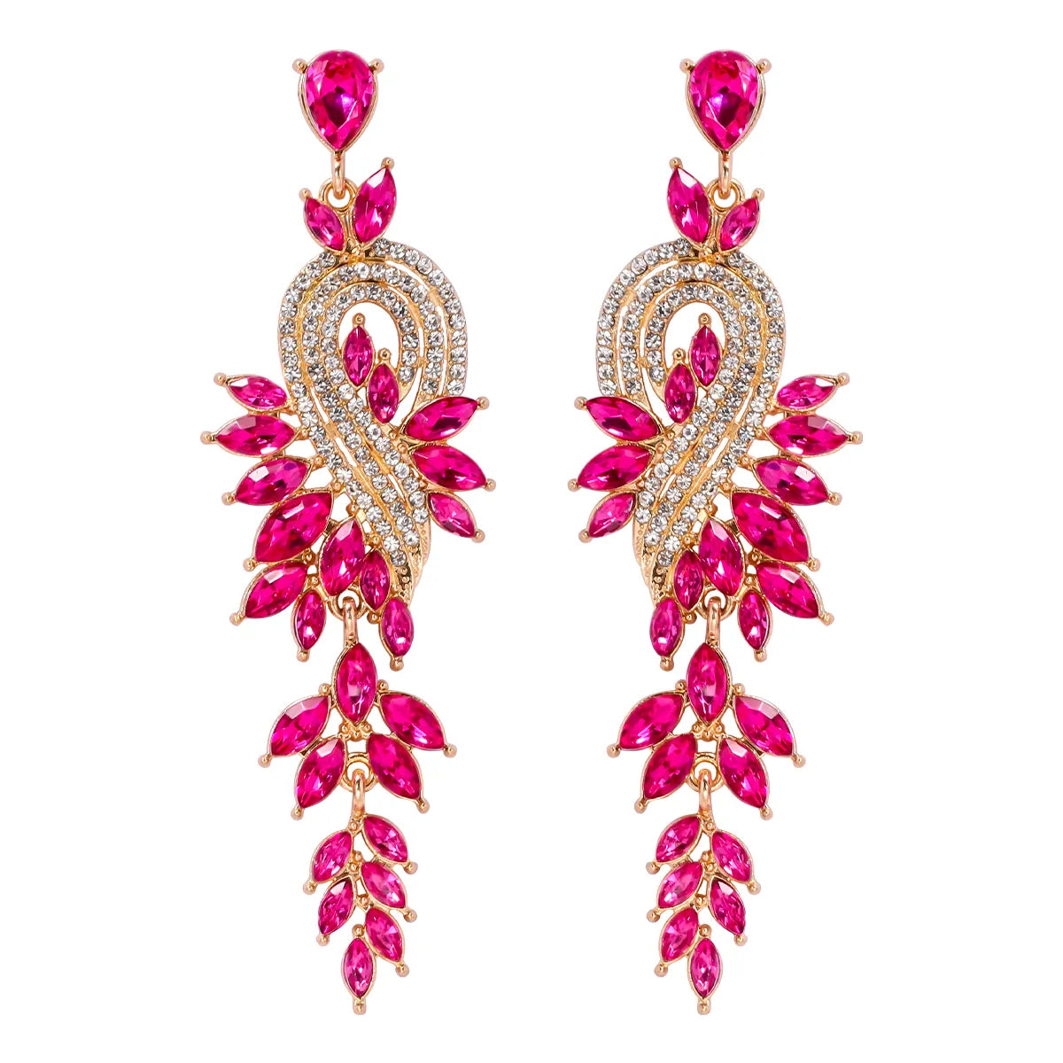 Glam Leaf Water Droplets Alloy Inlay Rhinestones Glass Stone Women's Drop Earrings