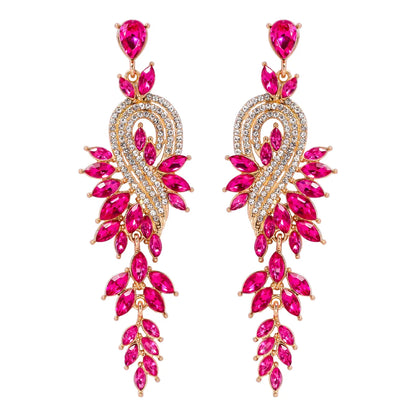 Glam Leaf Water Droplets Alloy Inlay Rhinestones Glass Stone Women's Drop Earrings