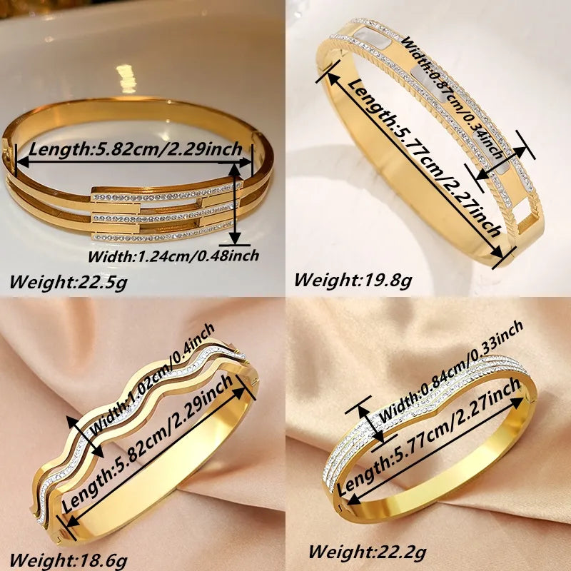 Glam Luxurious Classic Style Geometric 304 Stainless Steel 18K Gold Plated Rhinestones Bangle In Bulk