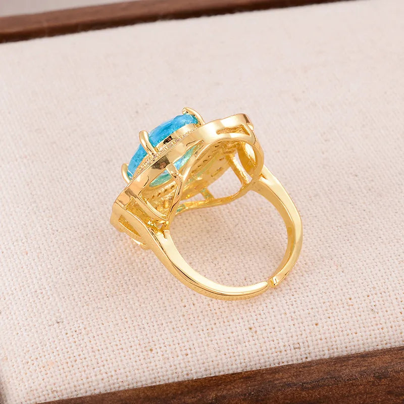 Glam Luxurious Flower Copper Plating Inlay Zircon 18k Gold Plated Rings