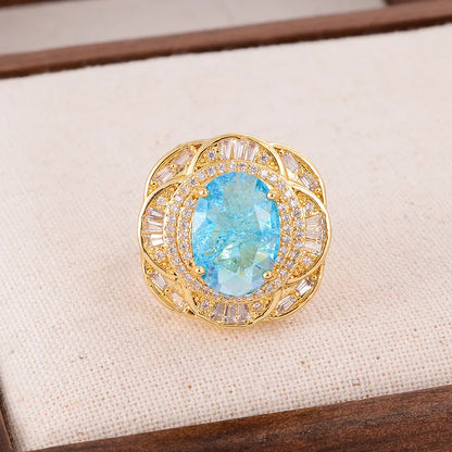 Glam Luxurious Flower Copper Plating Inlay Zircon 18k Gold Plated Rings