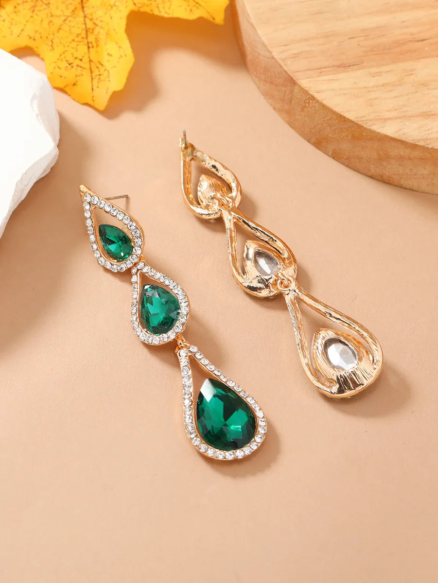 Glam Luxurious Lady Water Droplets Alloy Inlay Rhinestones Women's Drop Earrings