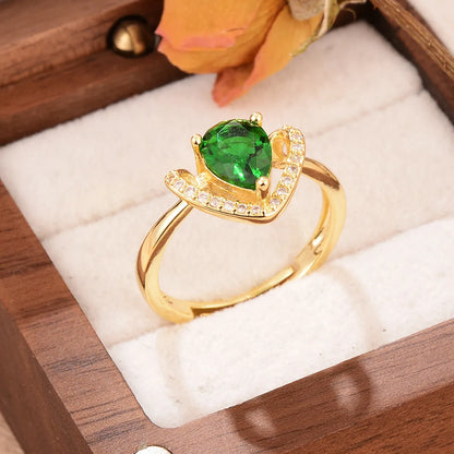 Glam Luxurious Shiny Flower Copper Plating Inlay Zircon 18k Gold Plated Open Rings