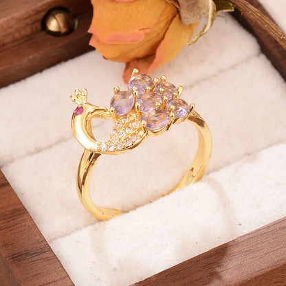 Glam Luxurious Shiny Flower Copper Plating Inlay Zircon 18k Gold Plated Open Rings