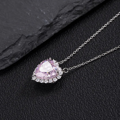 Glam Luxurious Shiny Heart Shape Sterling Silver Plating Inlay High Carbon Diamond White Gold Plated Pendant Necklace