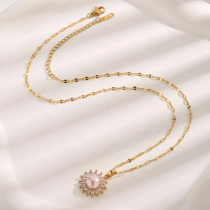 Copper 18K Gold Plated Glam Luxurious Simple Style Plating Inlay Flower Zircon Pendant Necklace