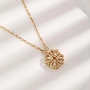 Glam Luxurious Simple Style Petal Titanium Steel Plating Inlay Zircon Gold Plated Pendant Necklace