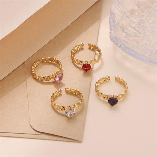 Glam Luxurious Stainless Steel Plating Inlay Zircon 18k Gold Plated Open Rings