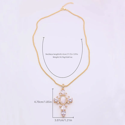 Glam Modern Style Shiny Cross Copper Plating Inlay Shell Zircon 18k Gold Plated White Gold Plated Pendant Necklace