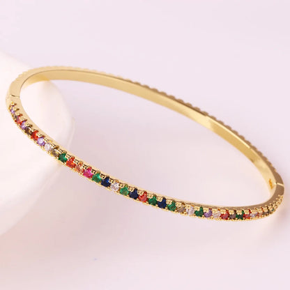 Glam Multicolor Star Rectangle Copper 18k Gold Plated Zircon Bangle In Bulk