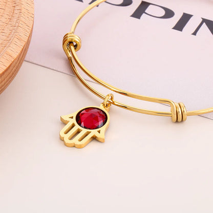 Glam Palm Stainless Steel Plating Inlay Glass Stone 18k Gold Plated Bangle