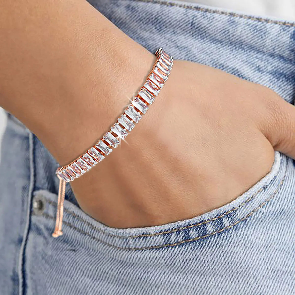 Glam Rectangle Copper Plating Zircon Bracelets