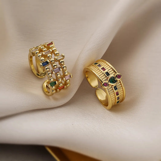 Glam Retro Geometric Copper 18k Gold Plated Zircon Open Rings In Bulk