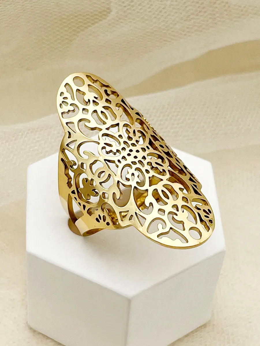 Glam Roman Style Star Tree Flower Stainless Steel Gold Plated Open Ring In Bulk