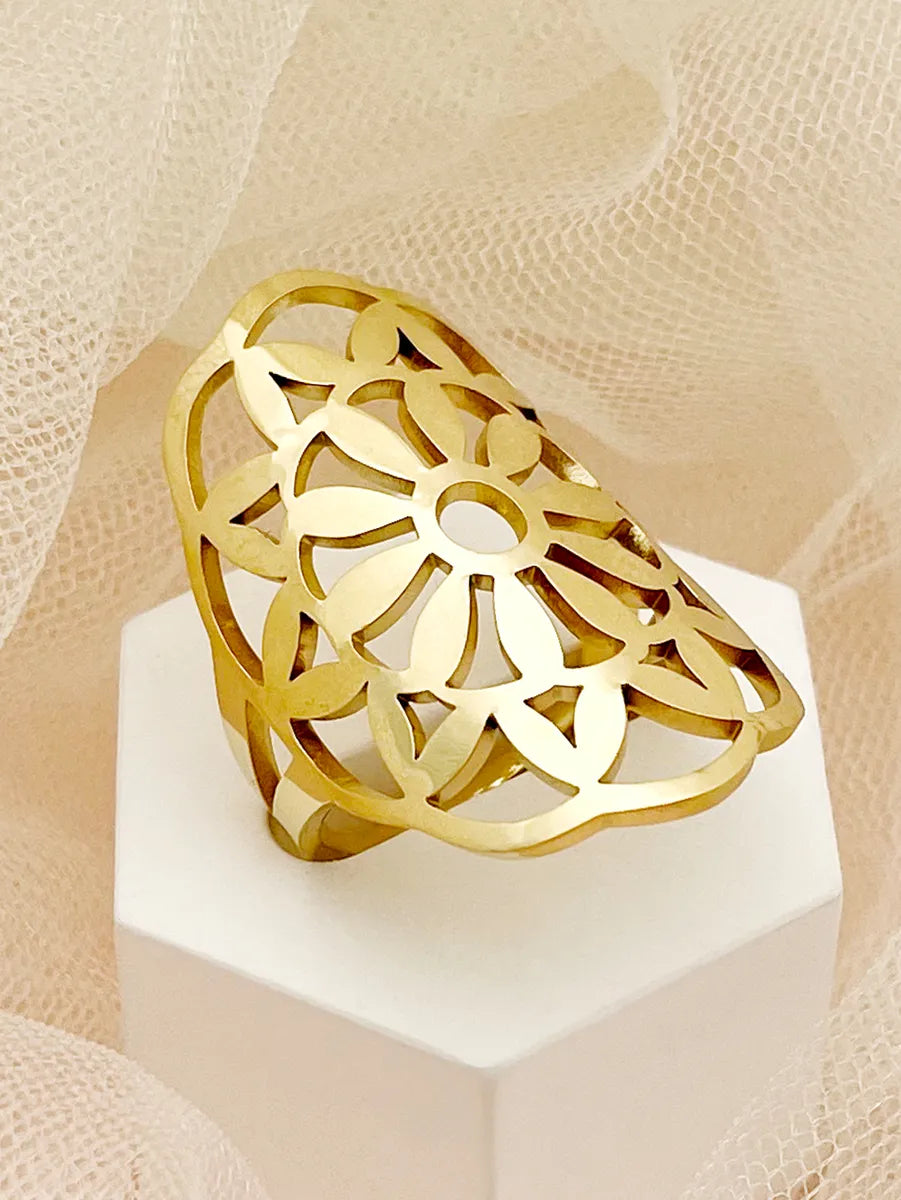 Glam Roman Style Star Tree Flower Stainless Steel Gold Plated Open Ring In Bulk