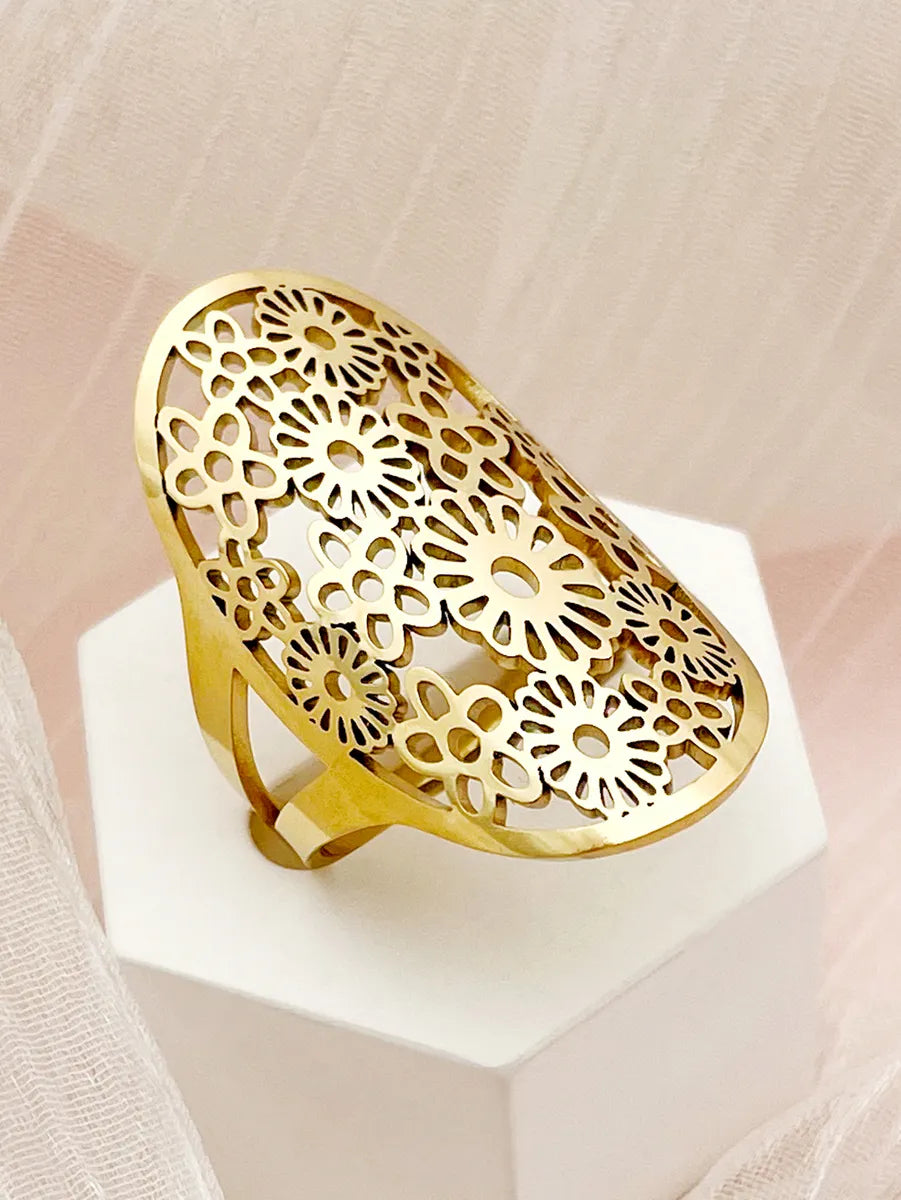 Glam Roman Style Star Tree Flower Stainless Steel Gold Plated Open Ring In Bulk