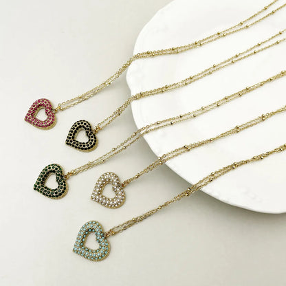 Glam Romantic Heart Shape Stainless Steel Plating Inlay Rhinestones Gold Plated Pendant Necklace