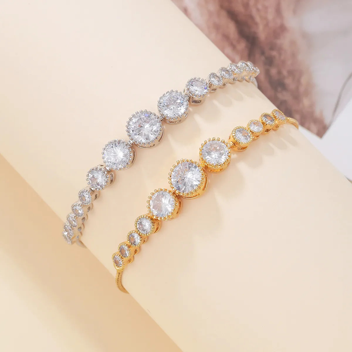 Glam Round Stainless Steel Copper 18k Gold Plated Rose Gold Plated Silver Plated Zircon Bracelets In Bulk