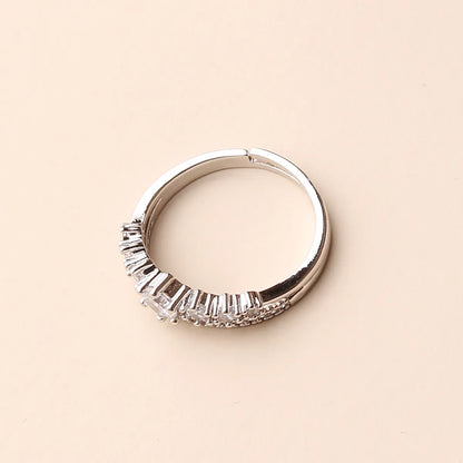 Glam Shiny Crown Copper Plating Inlay Zircon Rhodium Plated Adjustable Ring