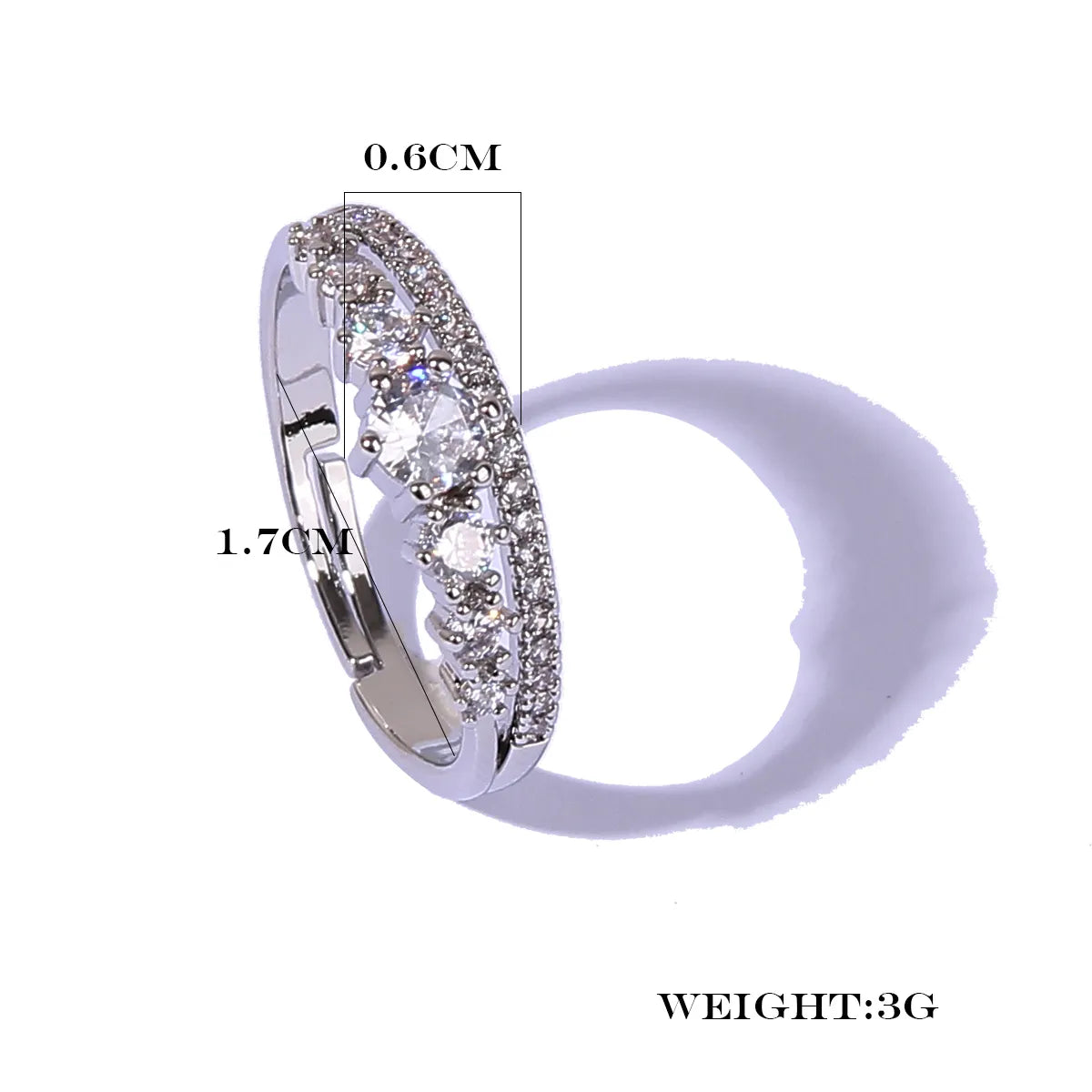 Glam Shiny Crown Copper Plating Inlay Zircon Rhodium Plated Adjustable Ring