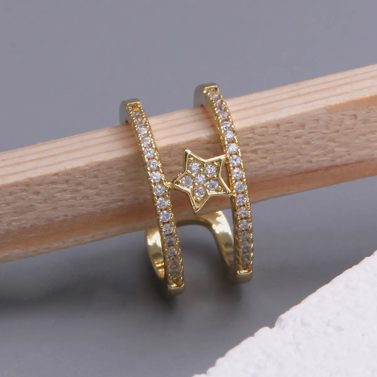 Glam Shiny Geometric Copper Plating Inlay Zircon 18k Gold Plated Open Rings