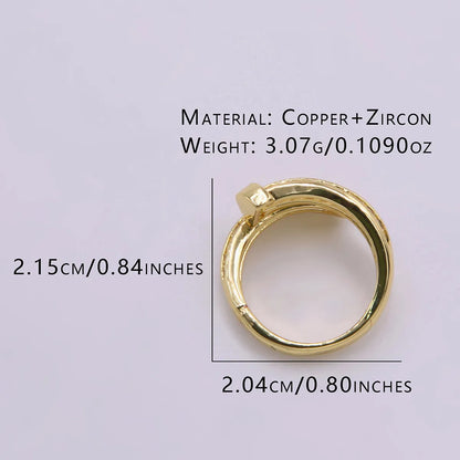 Glam Shiny Geometric Copper Plating Inlay Zircon 18k Gold Plated Open Rings